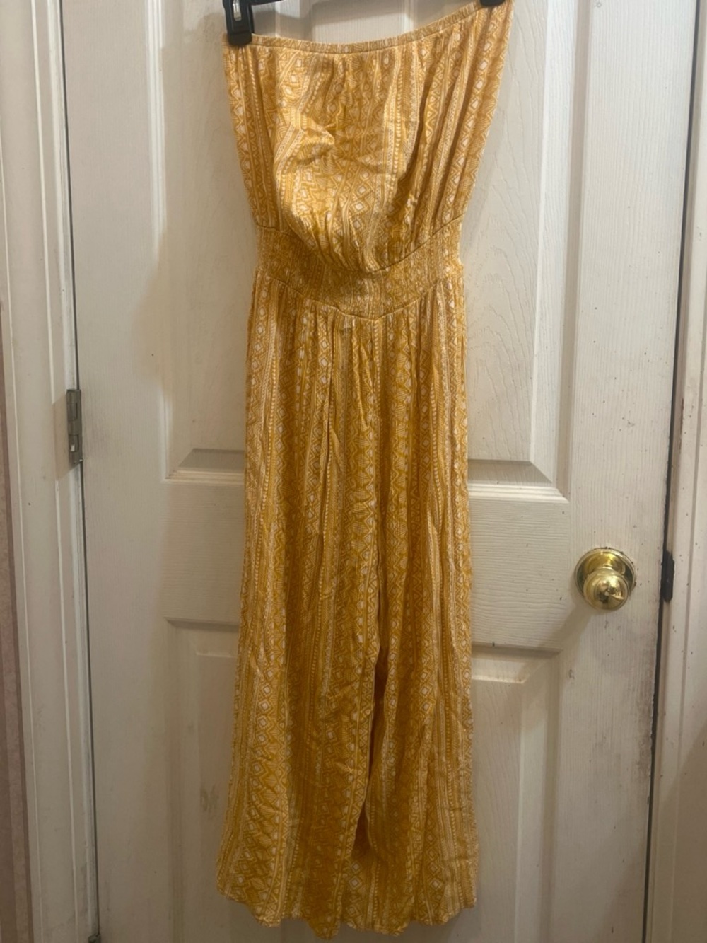 Strapless Mustard Yellow Printed Maxi Dress